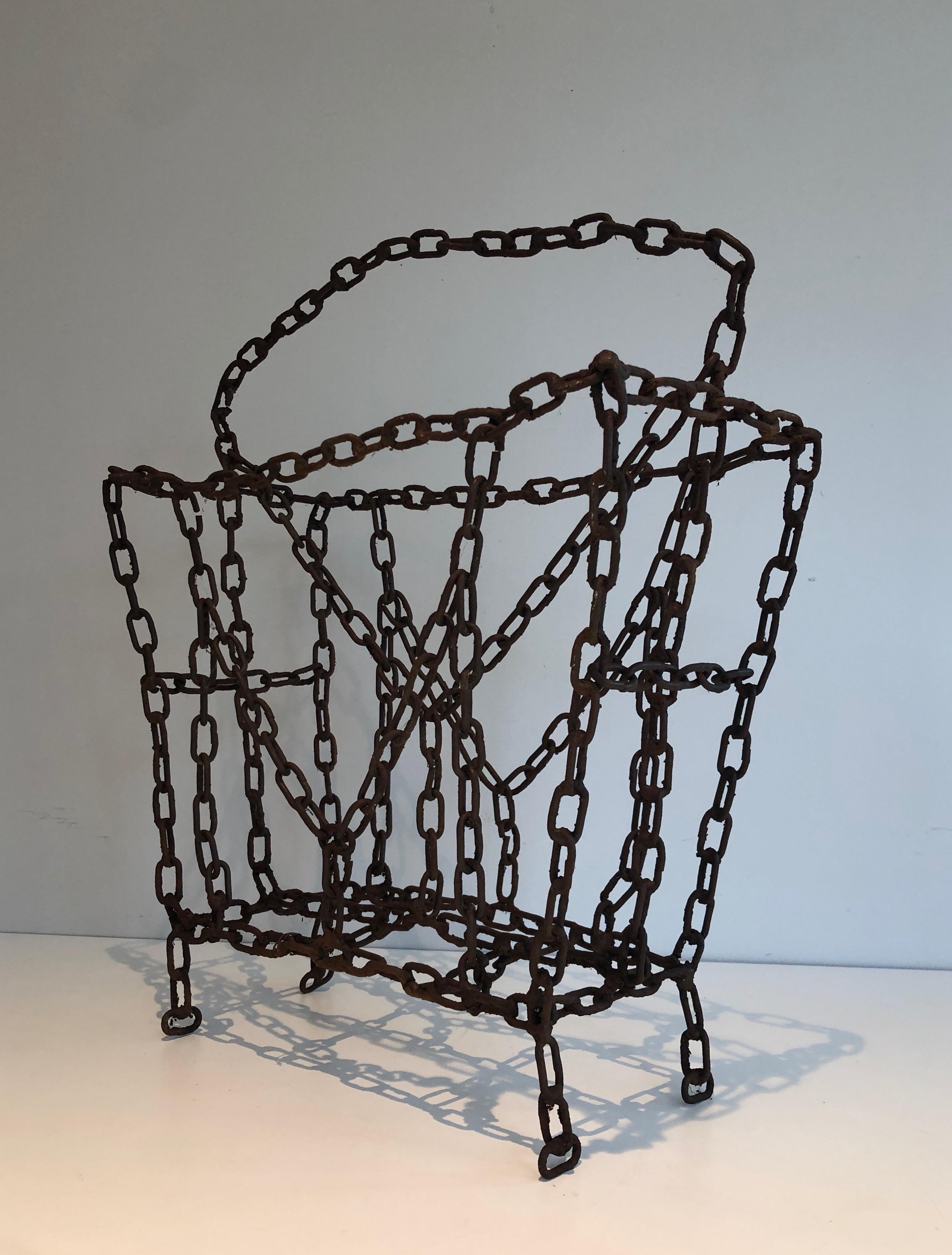 Magazine Rack Made of Iron Chains, French Work For Sale 14