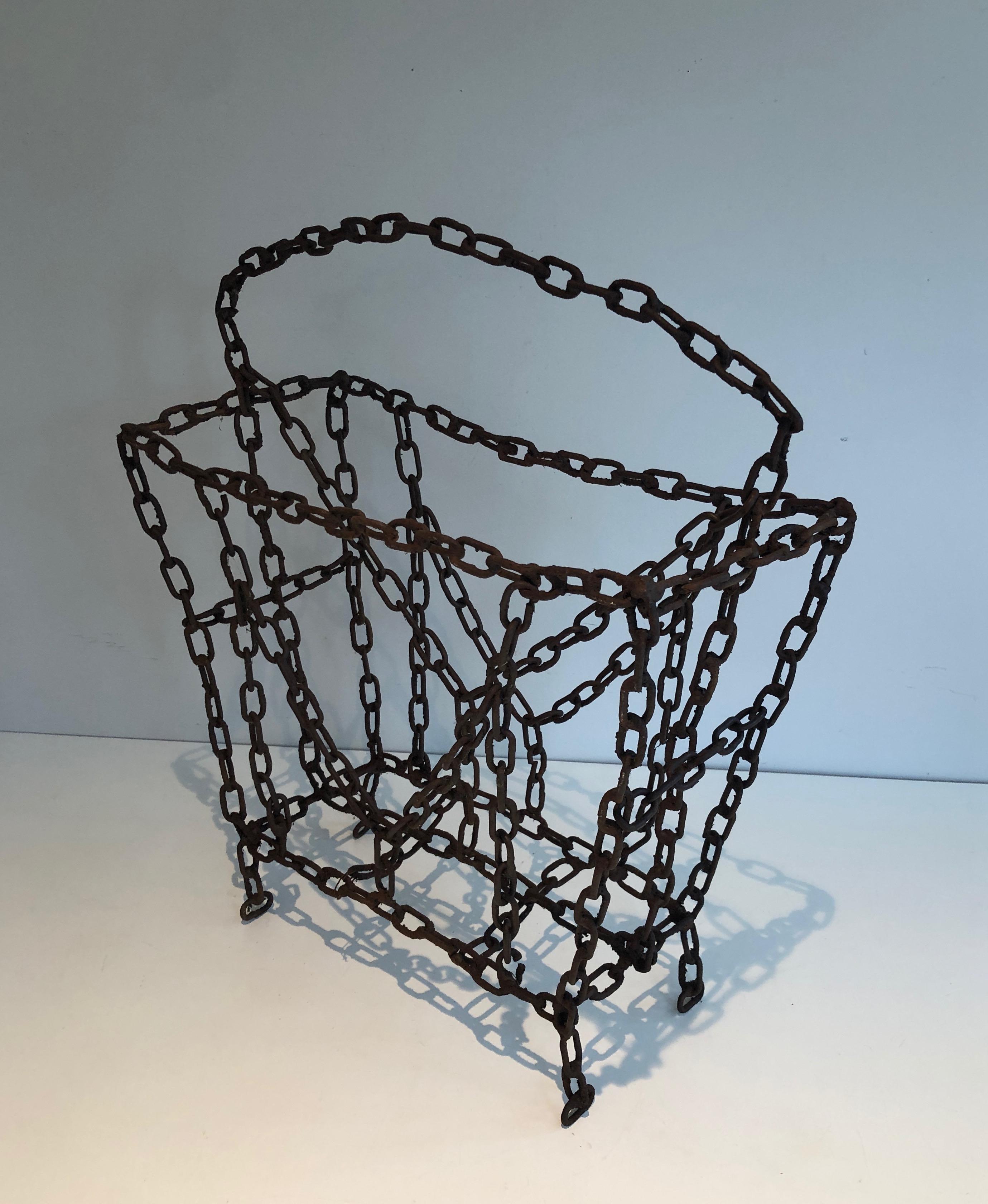 Magazine Rack Made of Iron Chains, French Work For Sale 15