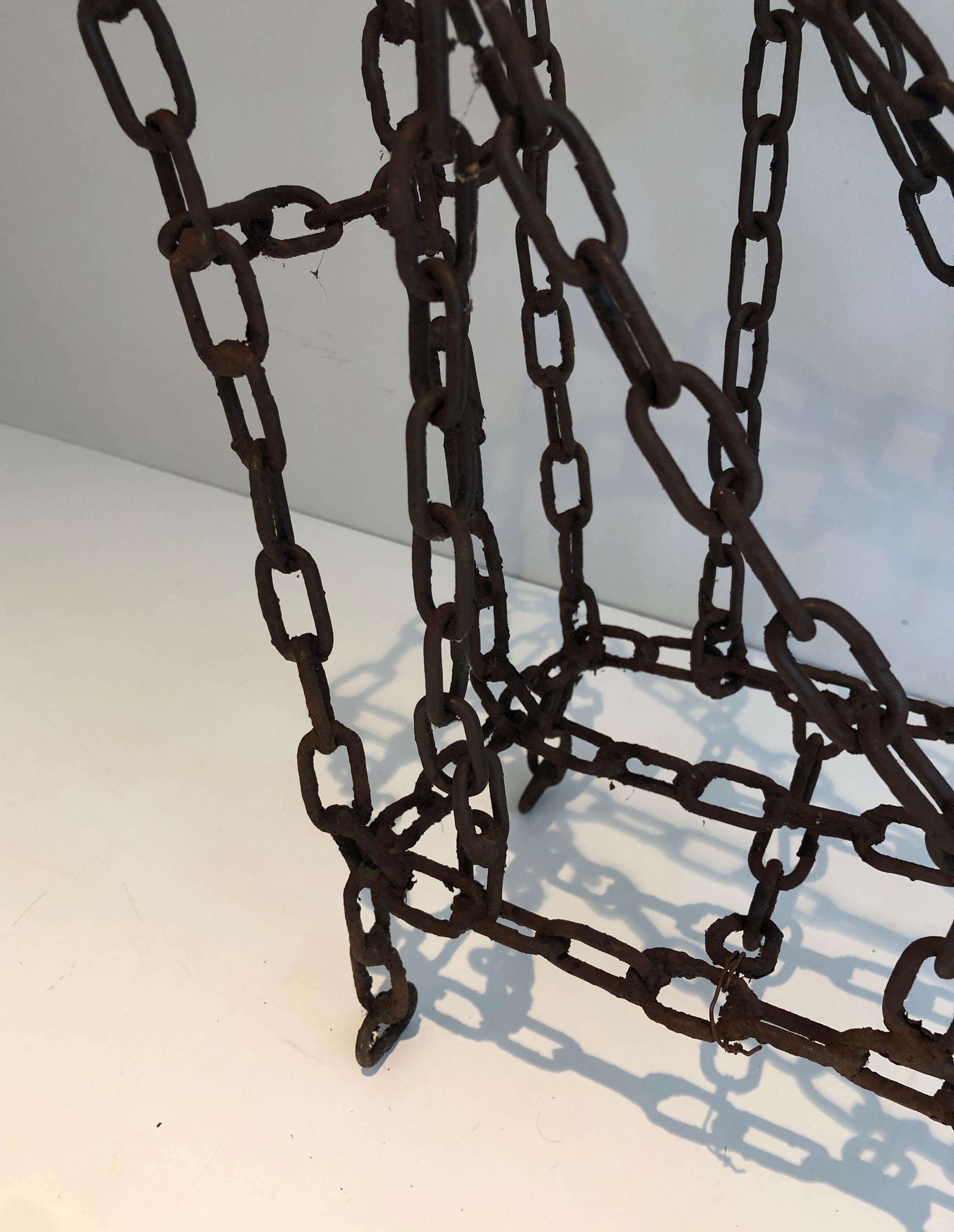 Late 20th Century Magazine Rack Made of Iron Chains, French Work For Sale