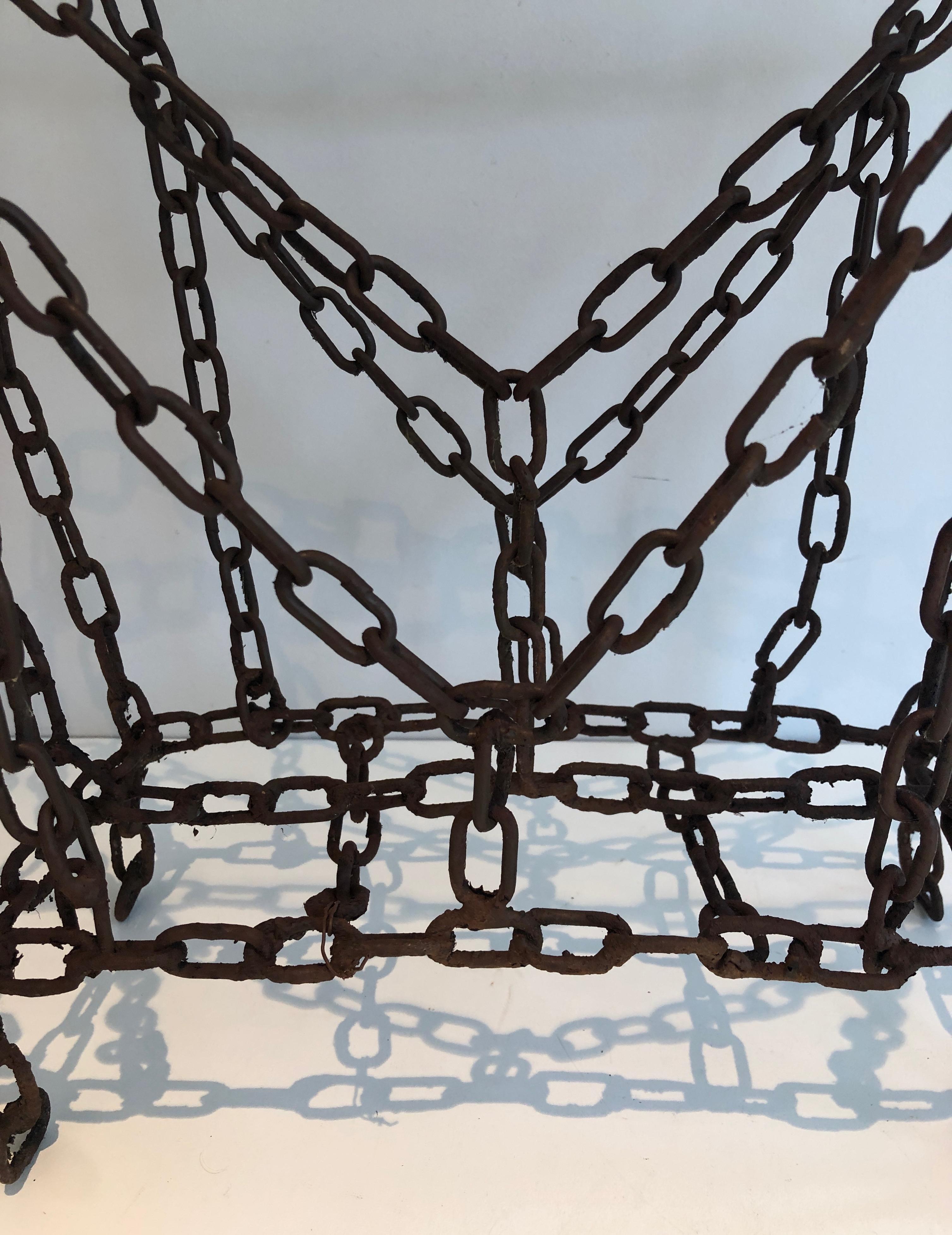 Magazine Rack Made of Iron Chains, French Work For Sale 1