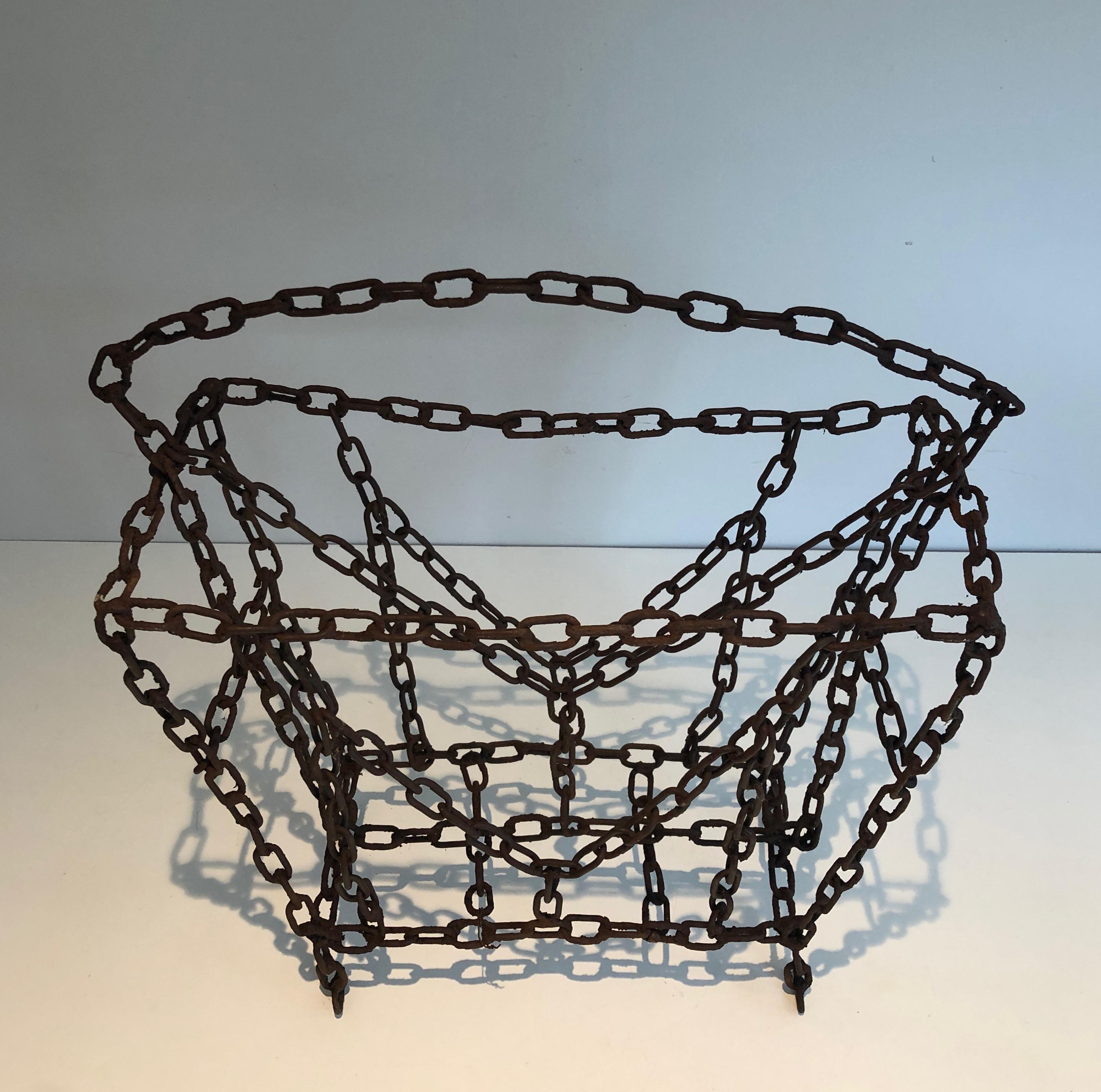 Magazine Rack Made of Iron Chains, French Work For Sale 3