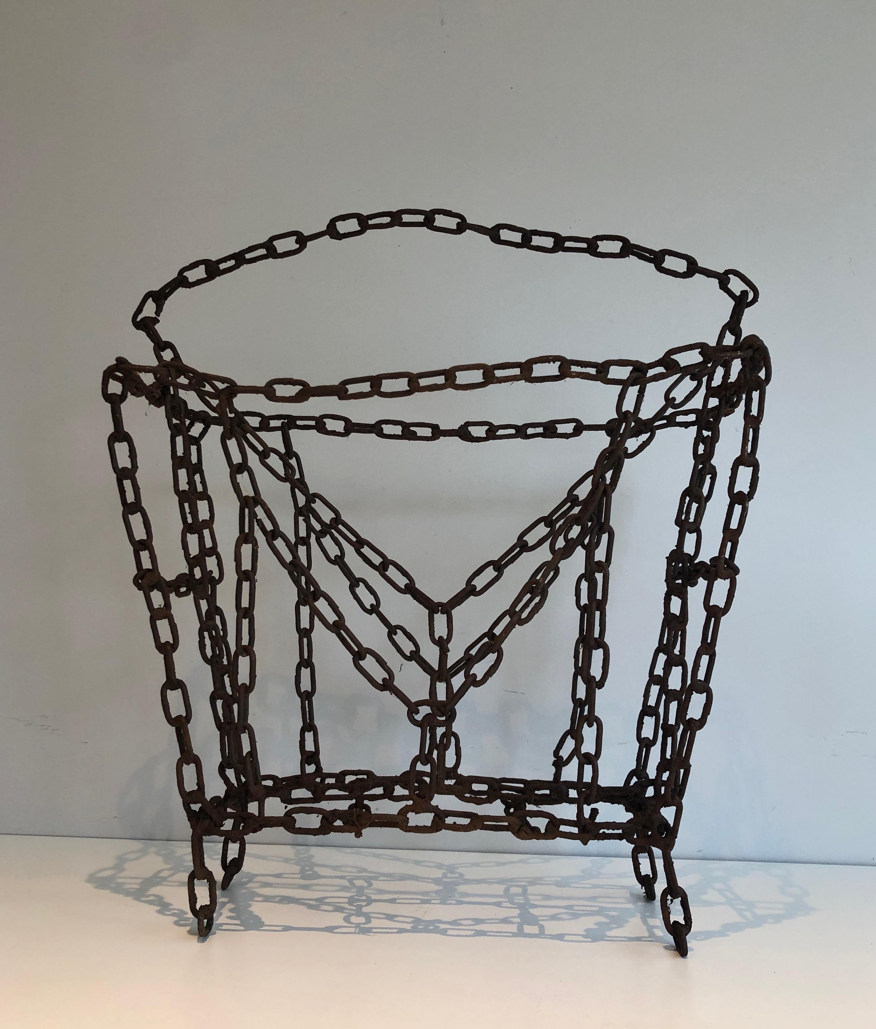 Magazine Rack Made of Iron Chains, French Work For Sale 4
