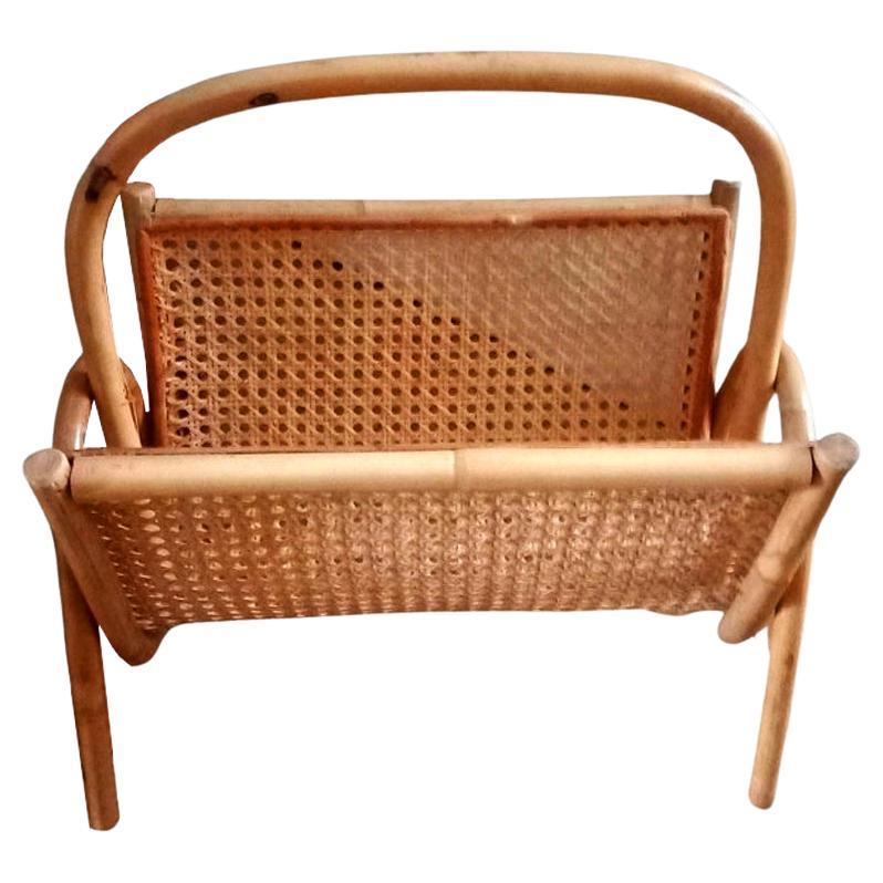 Magazine Rack Midcentury Natural Fiber Wicker and Bamboo from the 60s