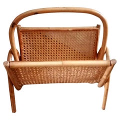 Vintage Magazine Rack Midcentury Natural Fiber Wicker and Bamboo from the 60s