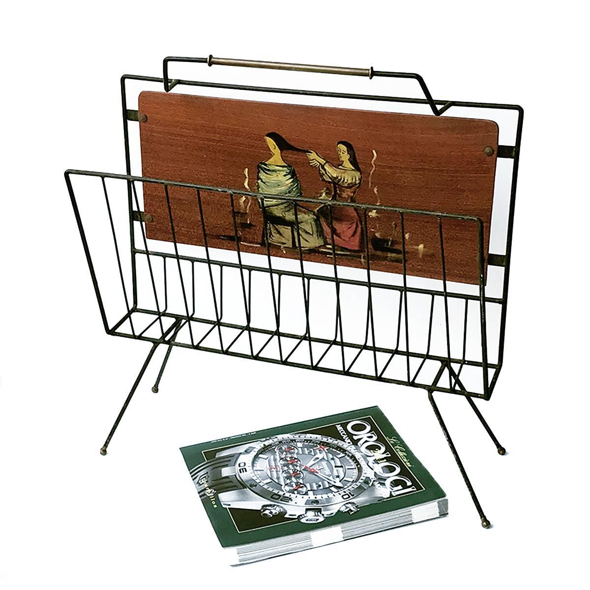 20th Century Magazine Rack the Enameled Iron and Painted Wood, 1950s For Sale