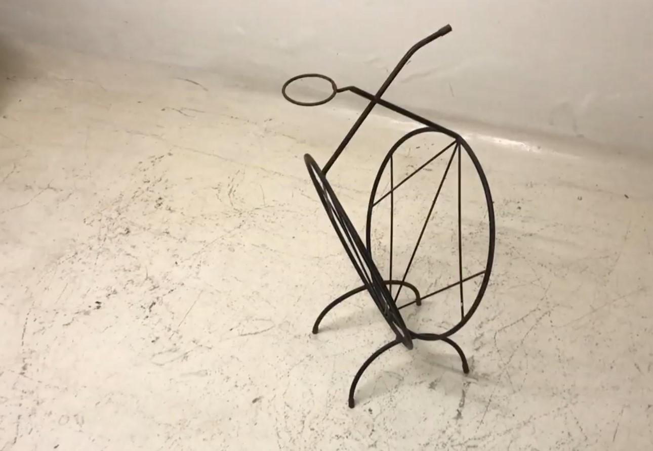 Mid-20th Century Magazine Rack with Cup Holder, Italian 1950 in Iron For Sale