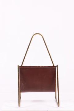 Magazine Stand in Patinated Leather and Brass by Carl Auböck, 1950s
