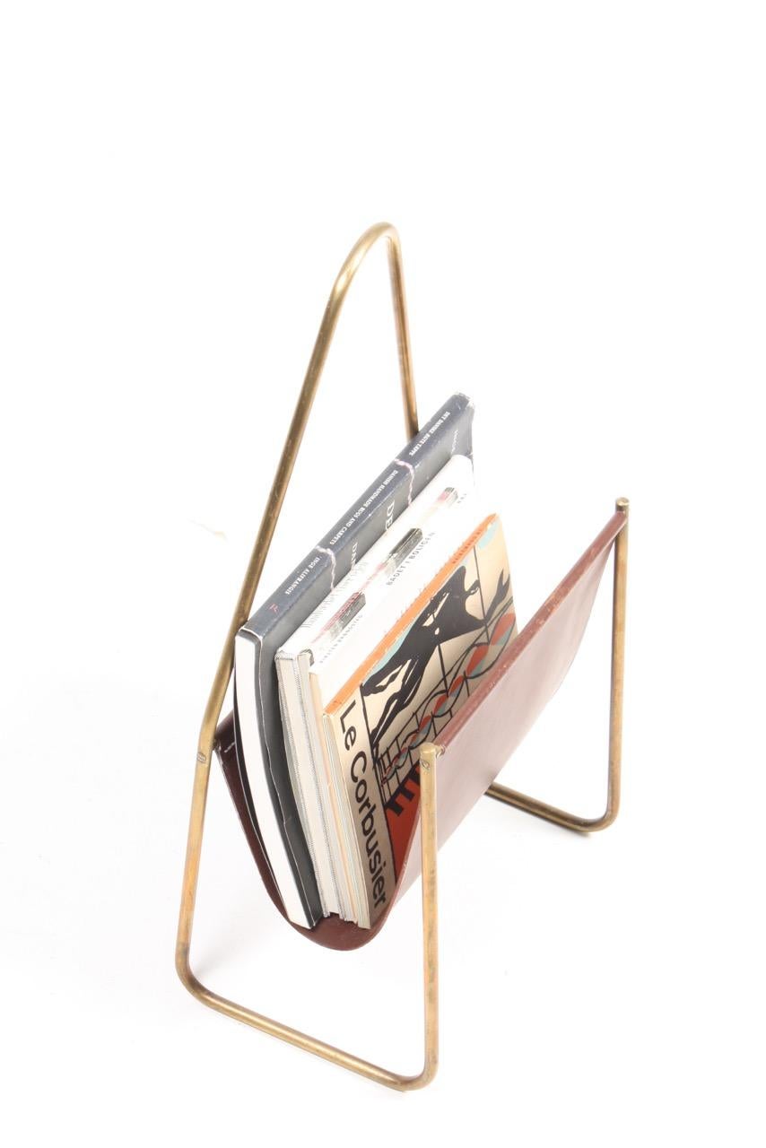 Magazine Stand in Patinated Leather and Brass by Carl Auböck, 1950s 1