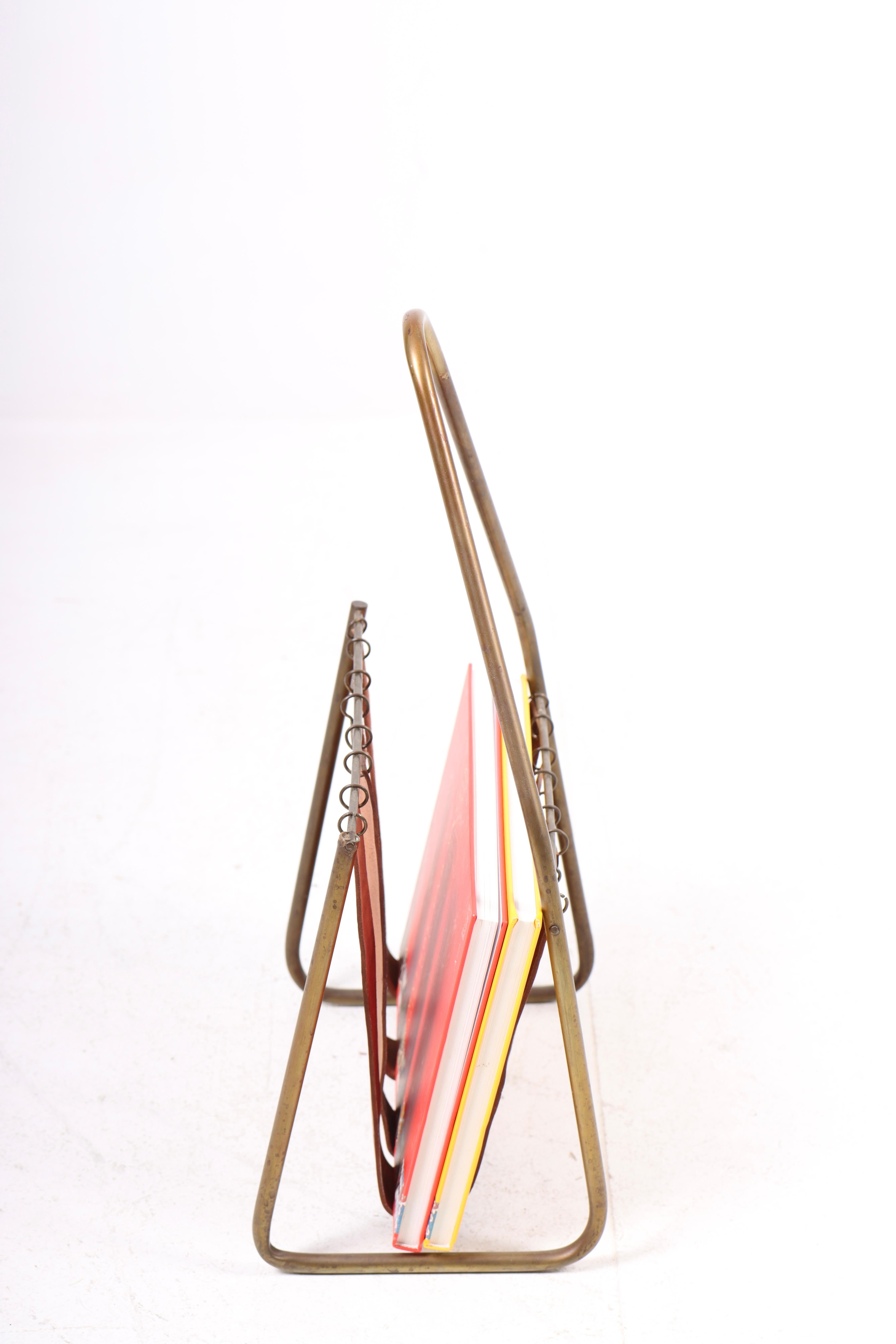 Magazine Stand in Patinated Leather and Brass by Illums Bolighus, 1950s For Sale 6