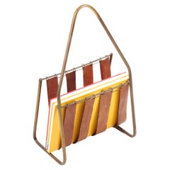 Magazine Stand in Patinated Leather and Brass by Illums Bolighus, 1950s