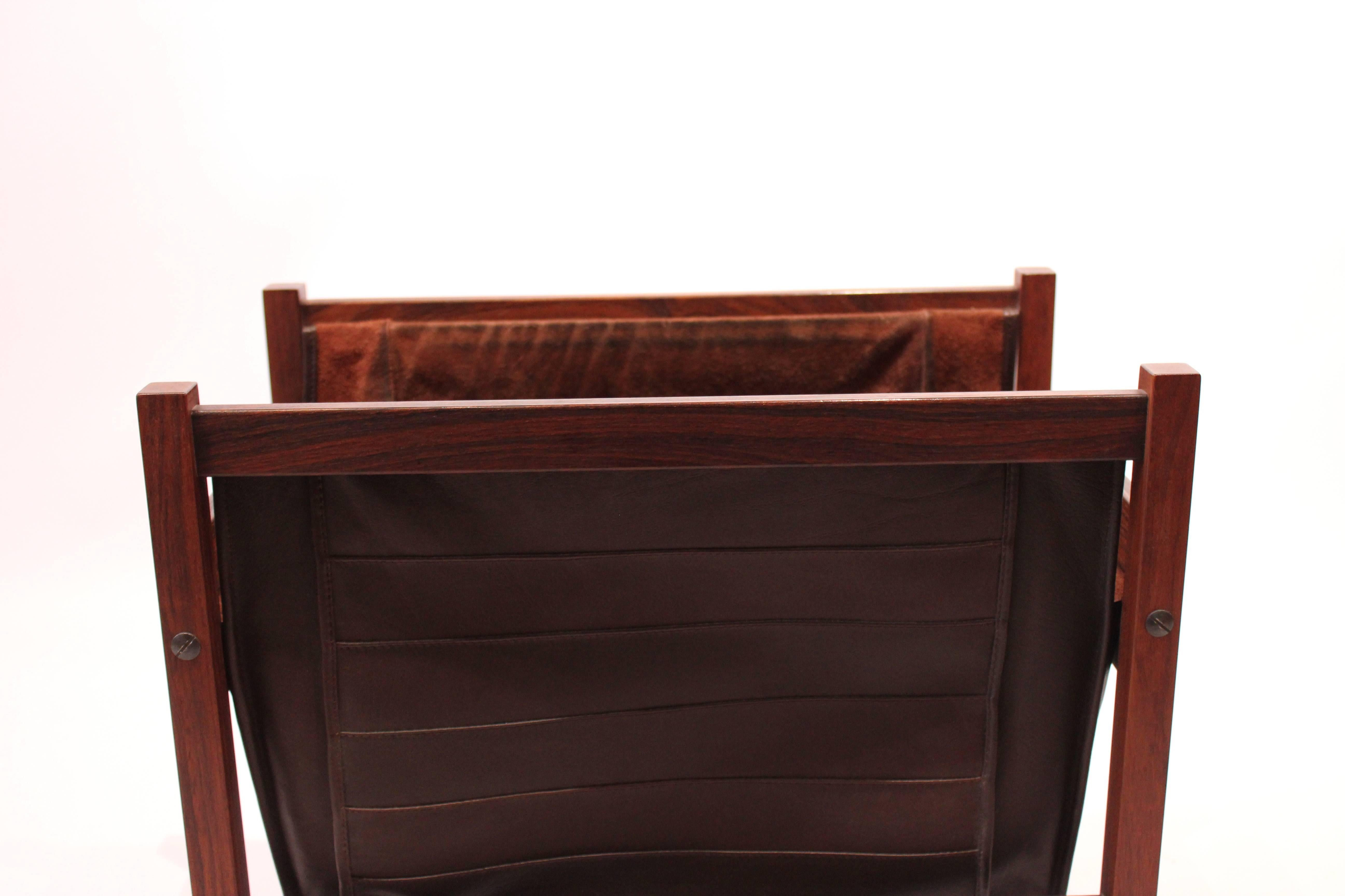 Magazine Stand in Rosewood, Dark Brown Leather and Suede of Danish Design, 1960s In Good Condition In Lejre, DK