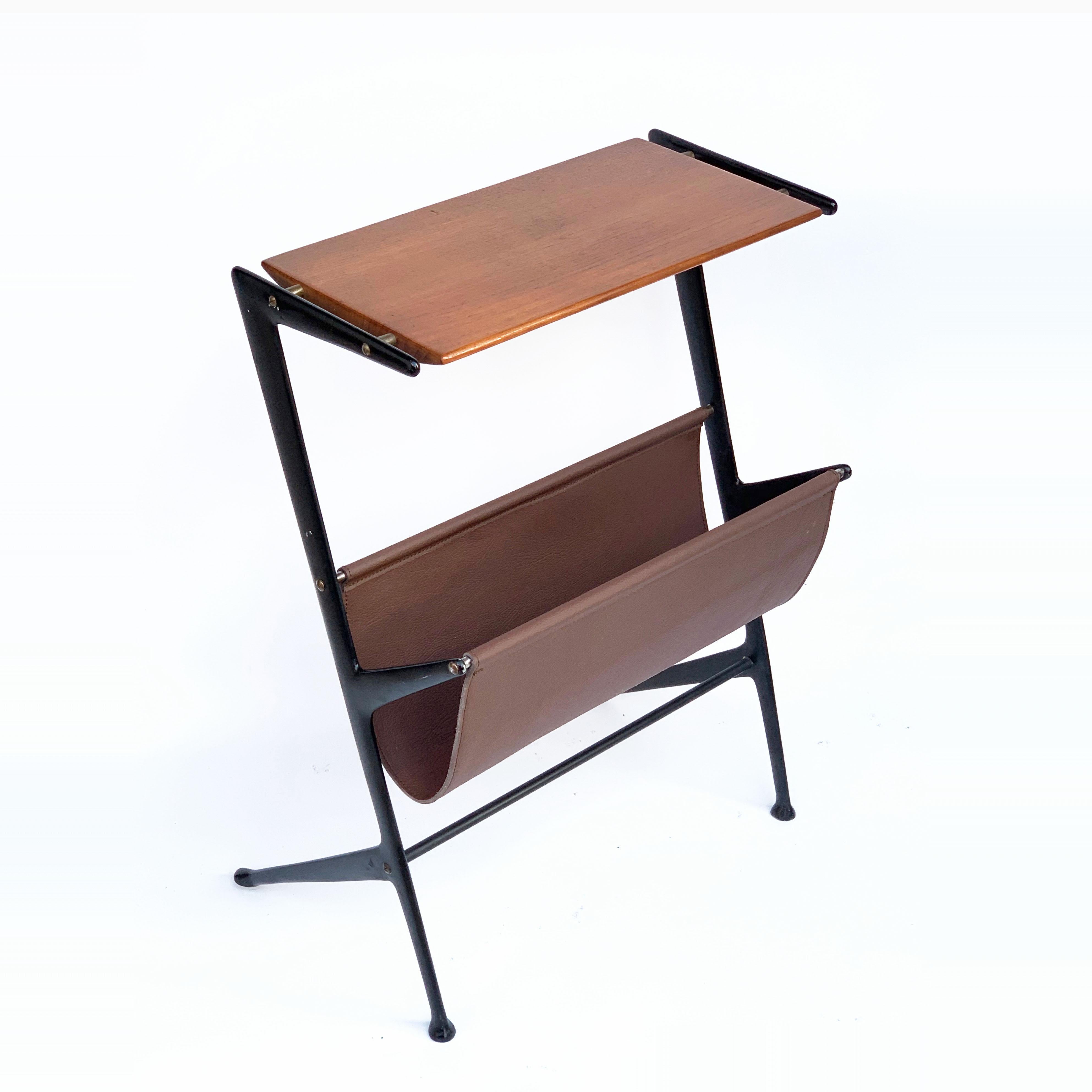 Magazine Table, Metal, Wood and Leather, Italy, 1950s Ico Parisi 2