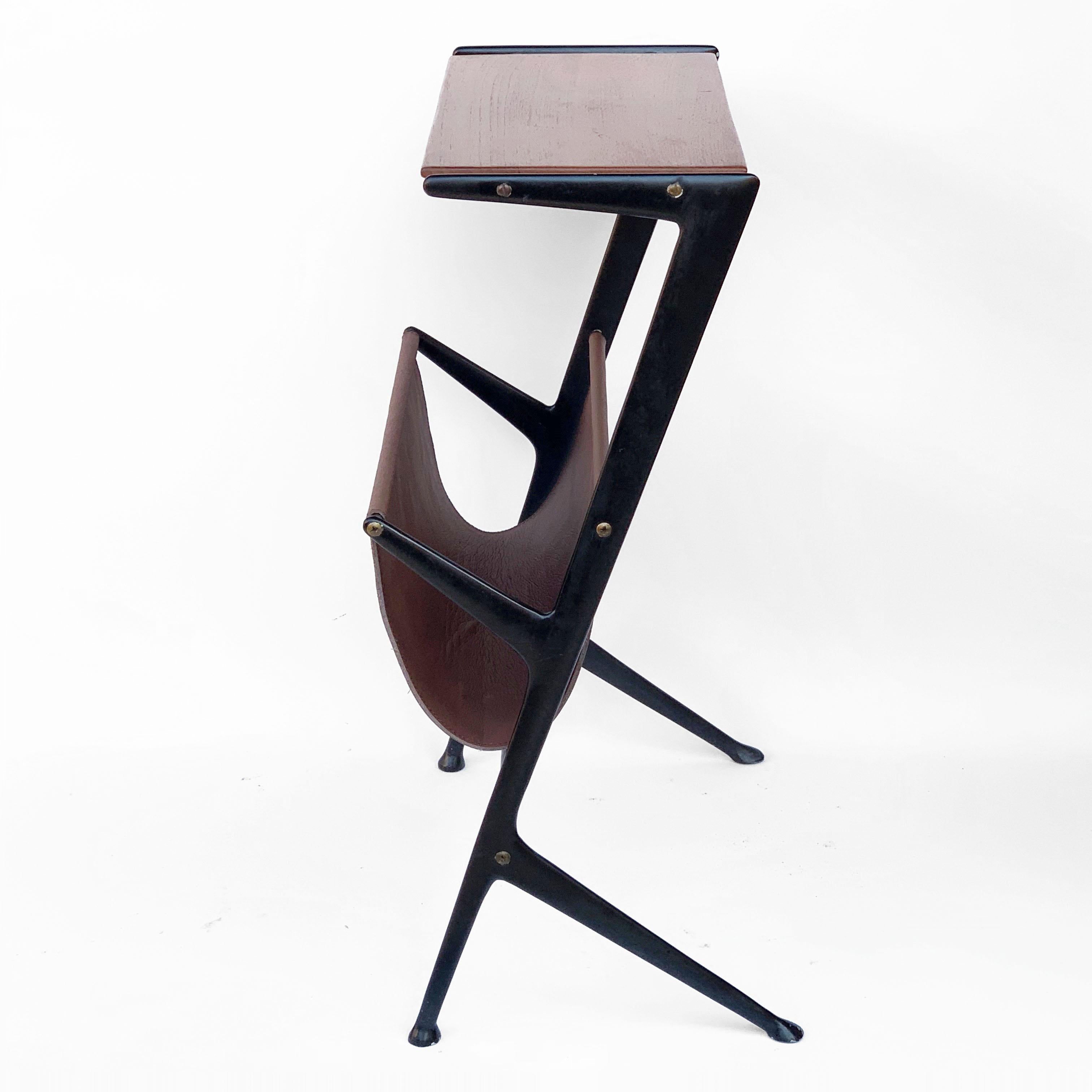 Magazine Table, Metal, Wood and Leather, Italy, 1950s Ico Parisi 4
