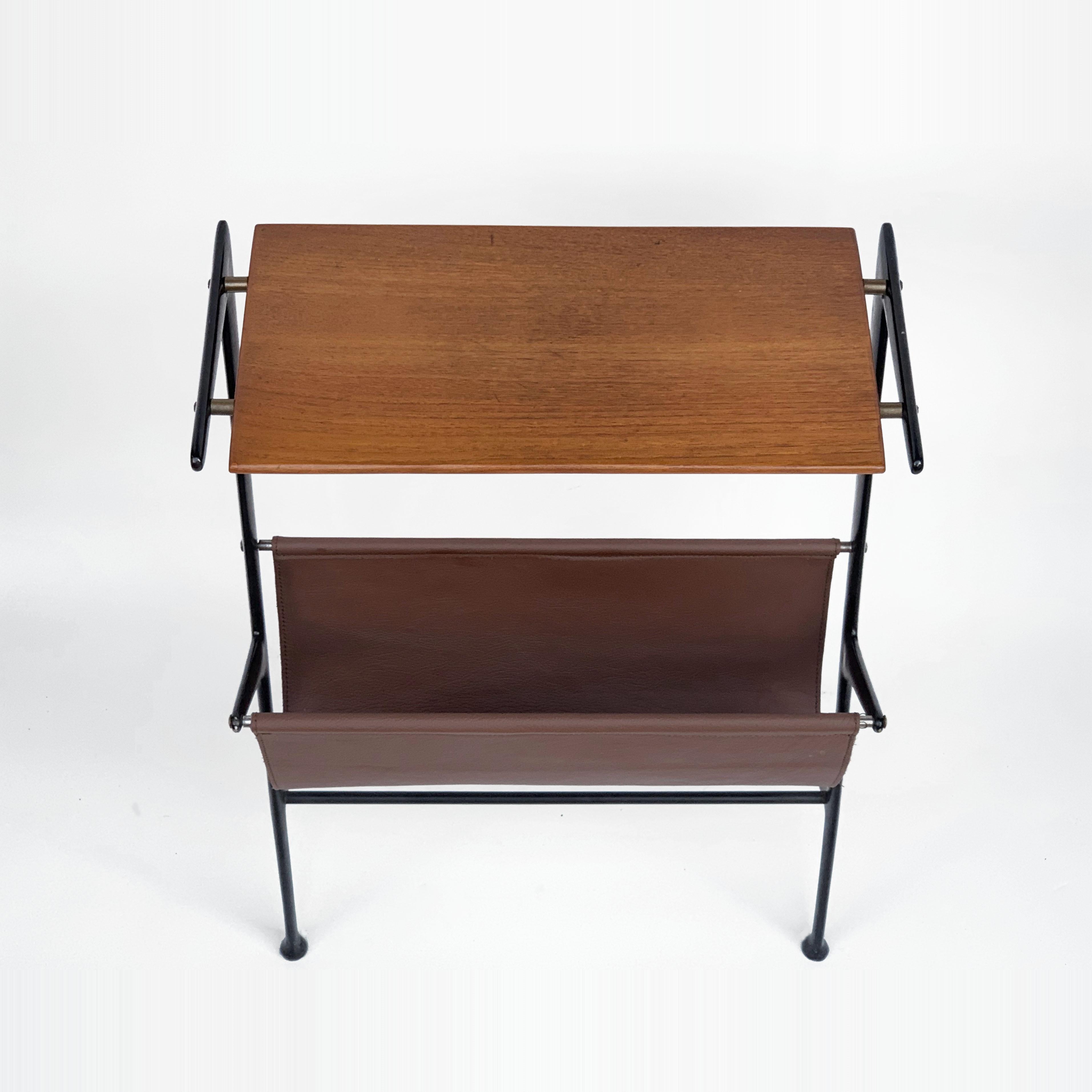 Magazine Table, Metal, Wood and Leather, Italy, 1950s Ico Parisi 5
