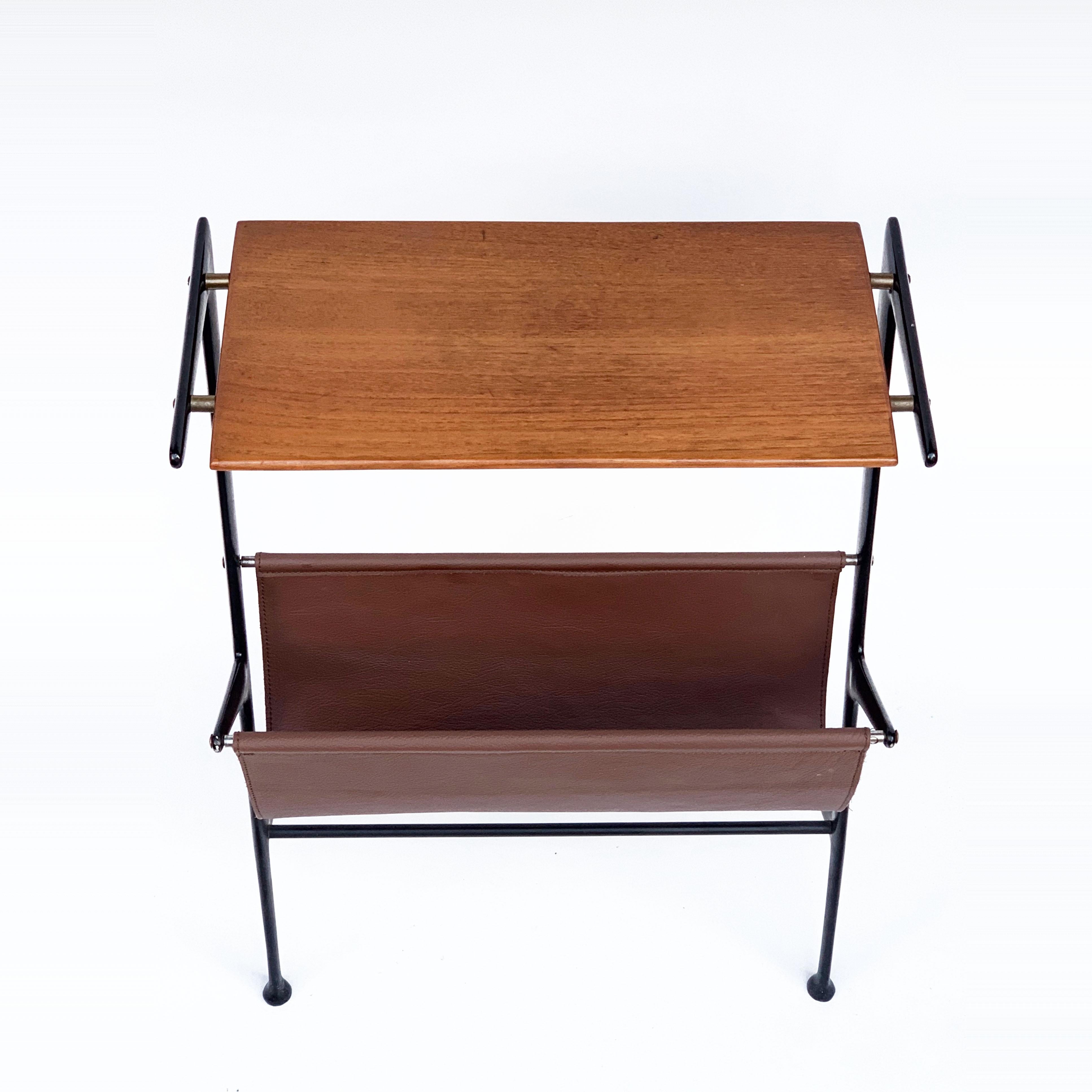 Magazine Table, Metal, Wood and Leather, Italy, 1950s Ico Parisi 10
