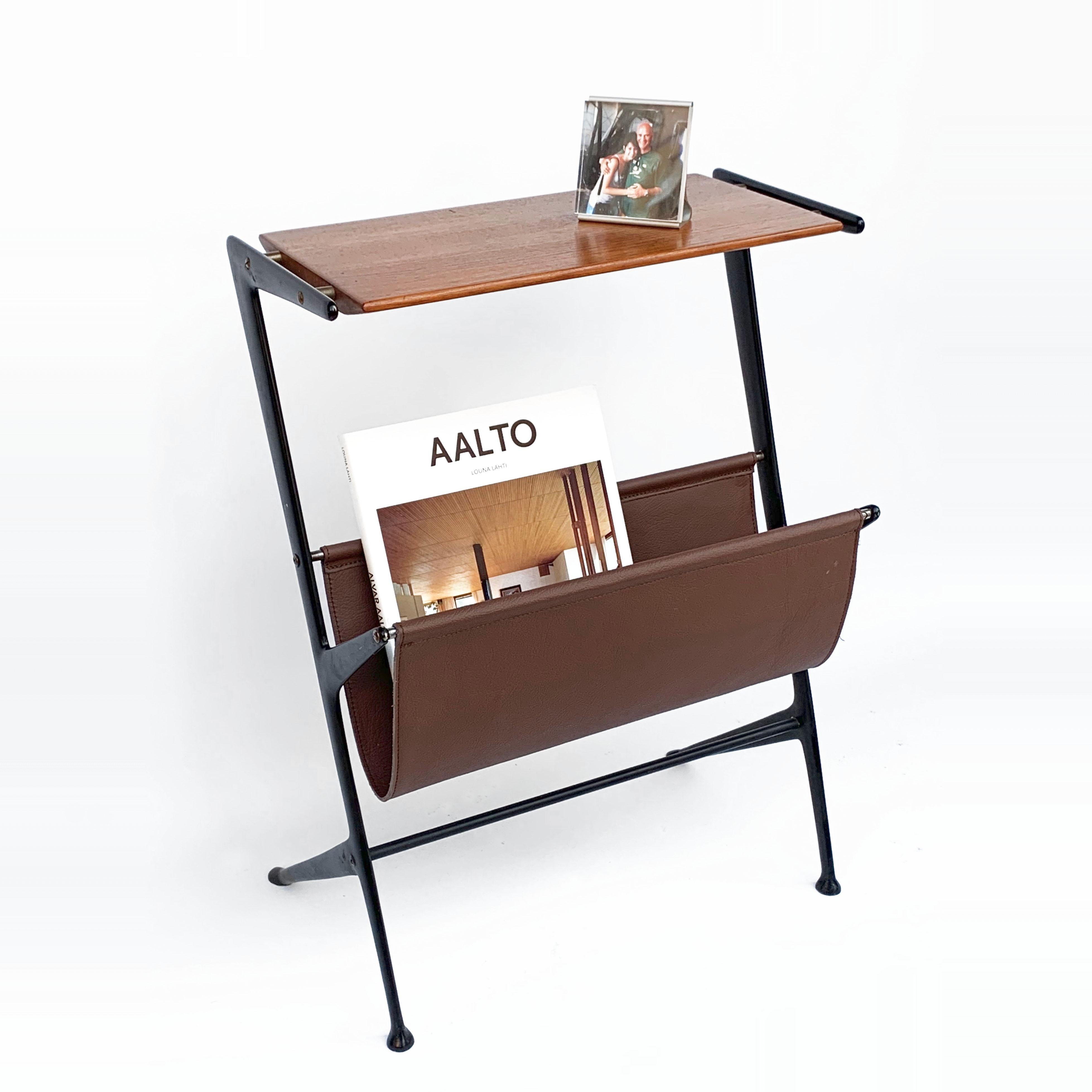 Magazine Table, Metal, Wood and Leather, Italy, 1950s Ico Parisi 11