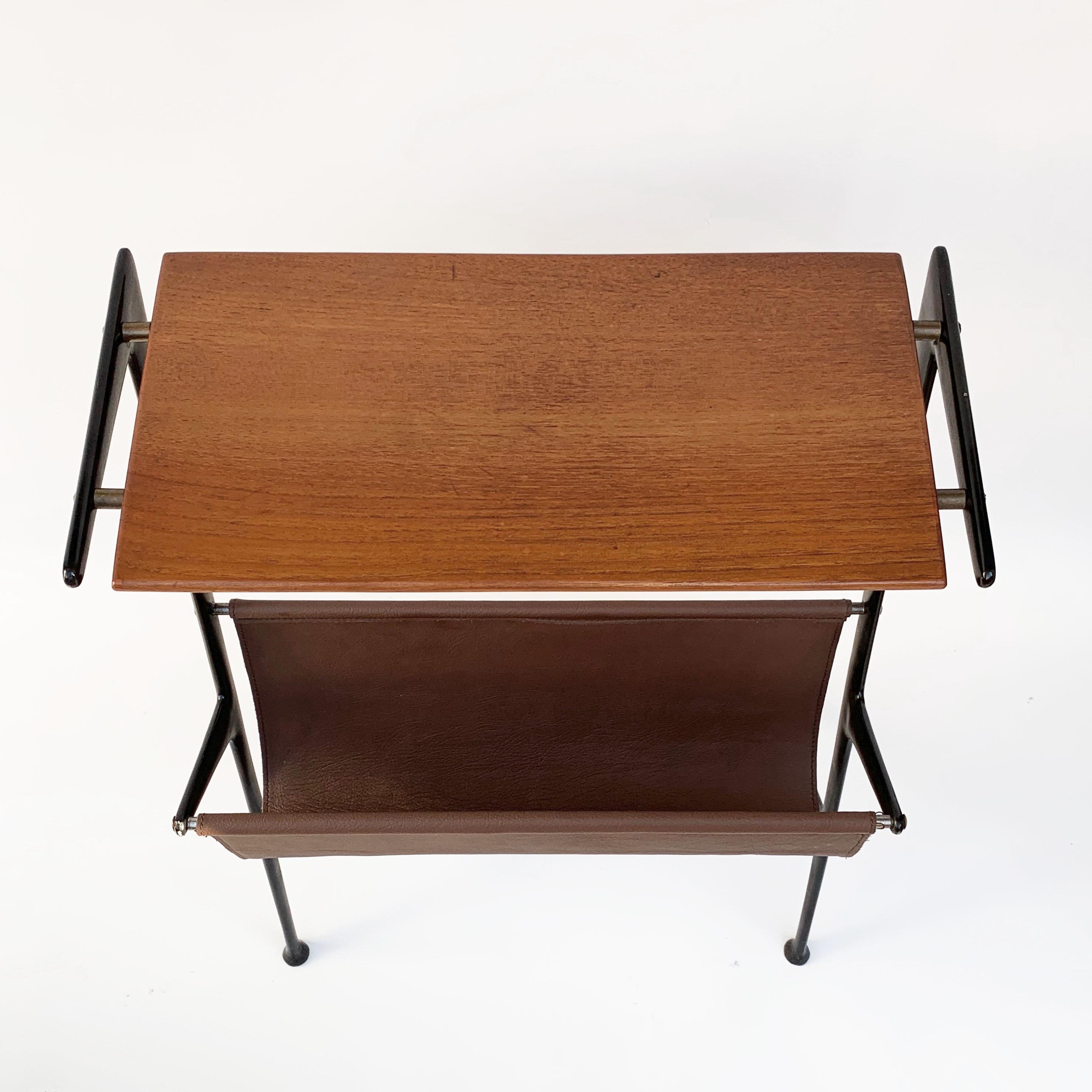 Italian Magazine Table, Metal, Wood and Leather, Italy, 1950s Ico Parisi