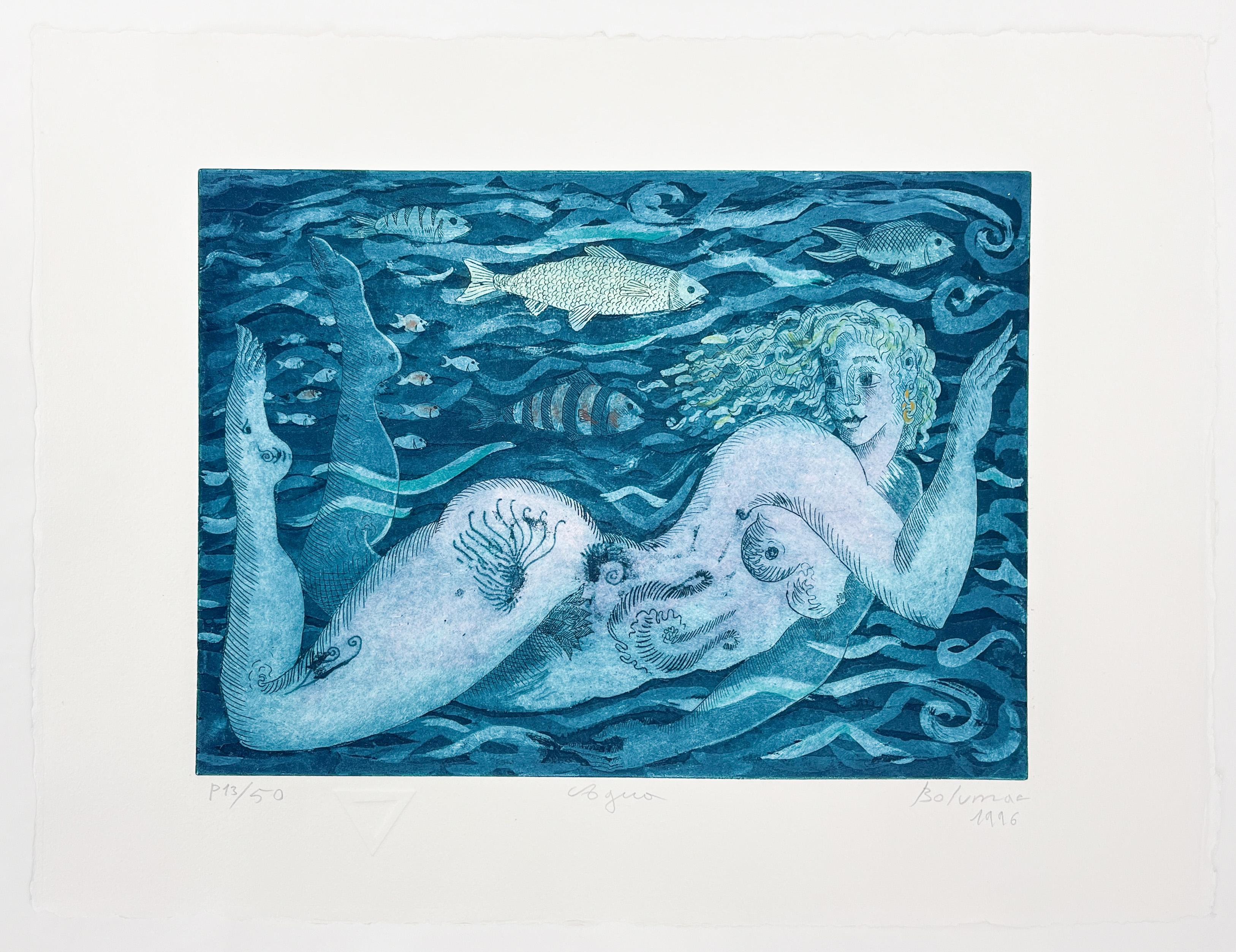 "Aire" 1996 Colección 4 Elementos Grabado Original Firmado Mujer Artista Española