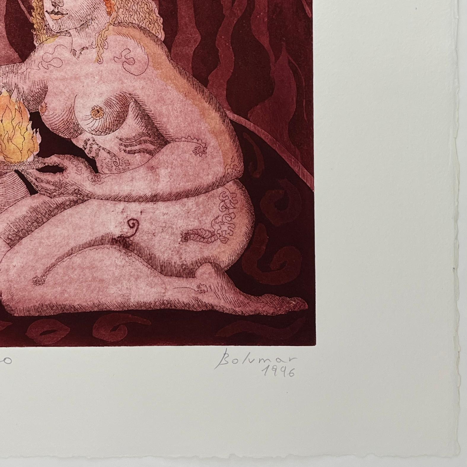 Fuego 1996, Serie 4 Elementos Mujer artista española grabado original firmado - Print Contemporáneo de Magda Bolumar