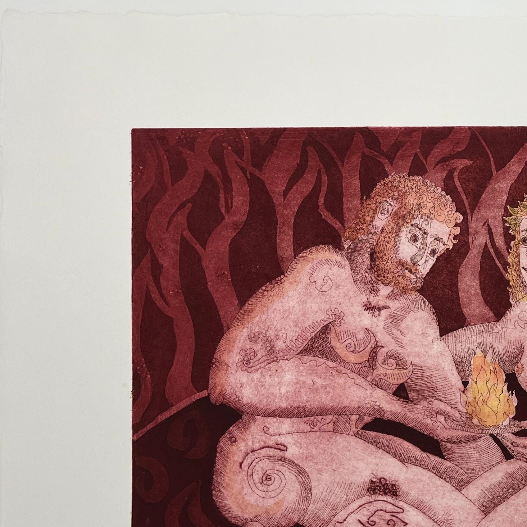 Fuego 1996, Serie 4 Elementos Mujer artista española grabado original firmado en venta 1