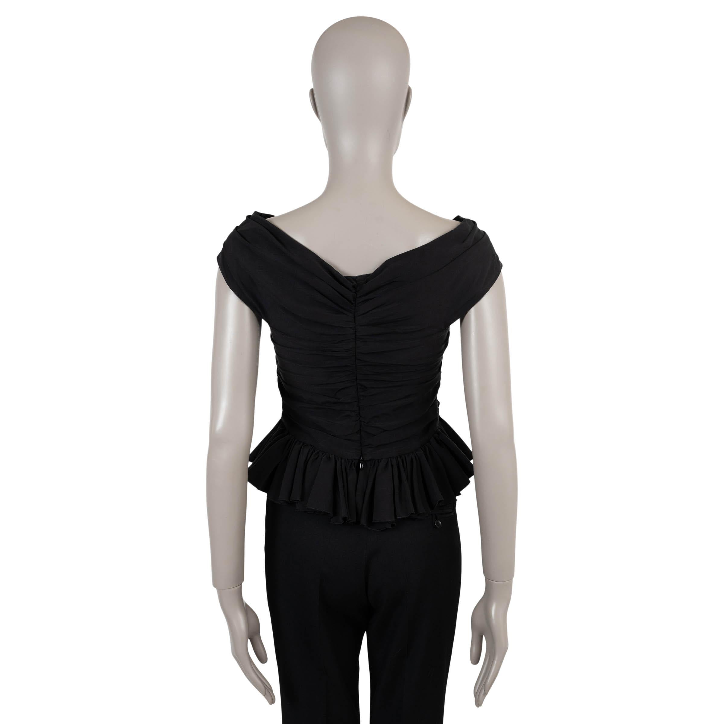 Black MAGDA BUTRYM black silk 2022 OFF-SHOULDER CROP Top Shirt 36 XS For Sale