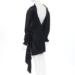 MAGDA BUTRYM black silk wool blend victorian sleeve ruffle open back dress FR36