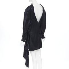 MAGDA BUTRYM black silk wool blend victorian sleeve ruffle open back dress FR36
