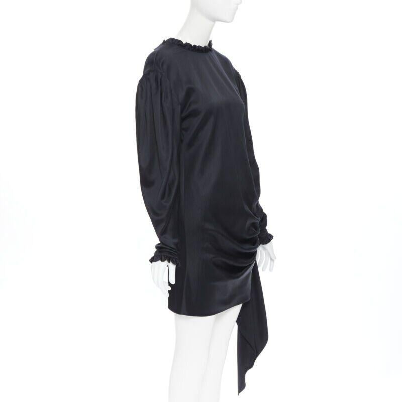 Black MAGDA BUTRYM black silk wool blend victorian sleeve ruffle open back dress FR36 For Sale