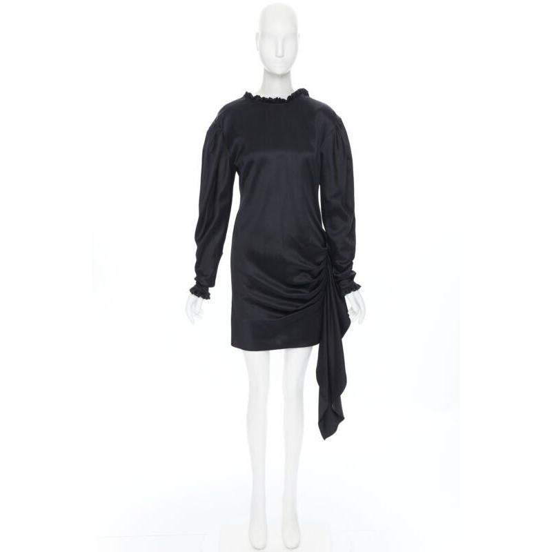 Black MAGDA BUTRYM black silk wool blend victorian sleeve ruffle open back dress FR36 For Sale