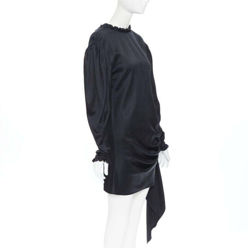 MAGDA BUTRYM black silk wool blend victorian sleeve ruffle open back dress FR36 In New Condition For Sale In Hong Kong, NT