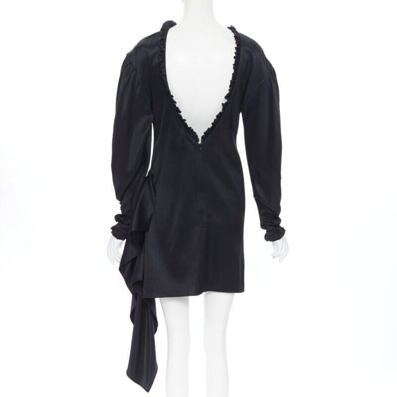 Women's MAGDA BUTRYM black silk wool blend victorian sleeve ruffle open back dress FR36 For Sale