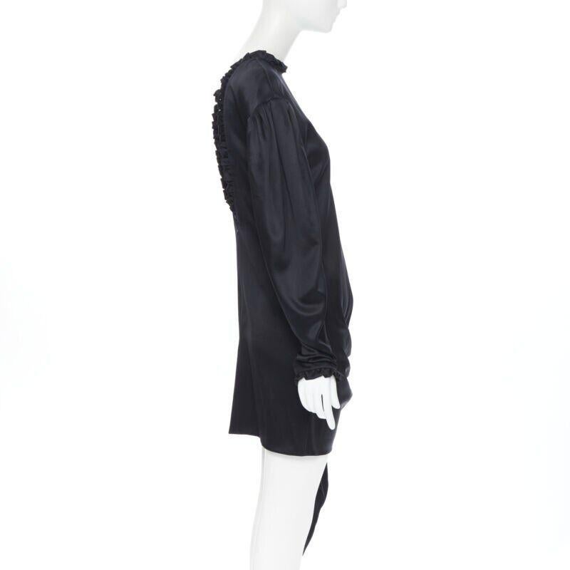 Women's MAGDA BUTRYM black silk wool blend victorian sleeve ruffle open back dress FR36 For Sale