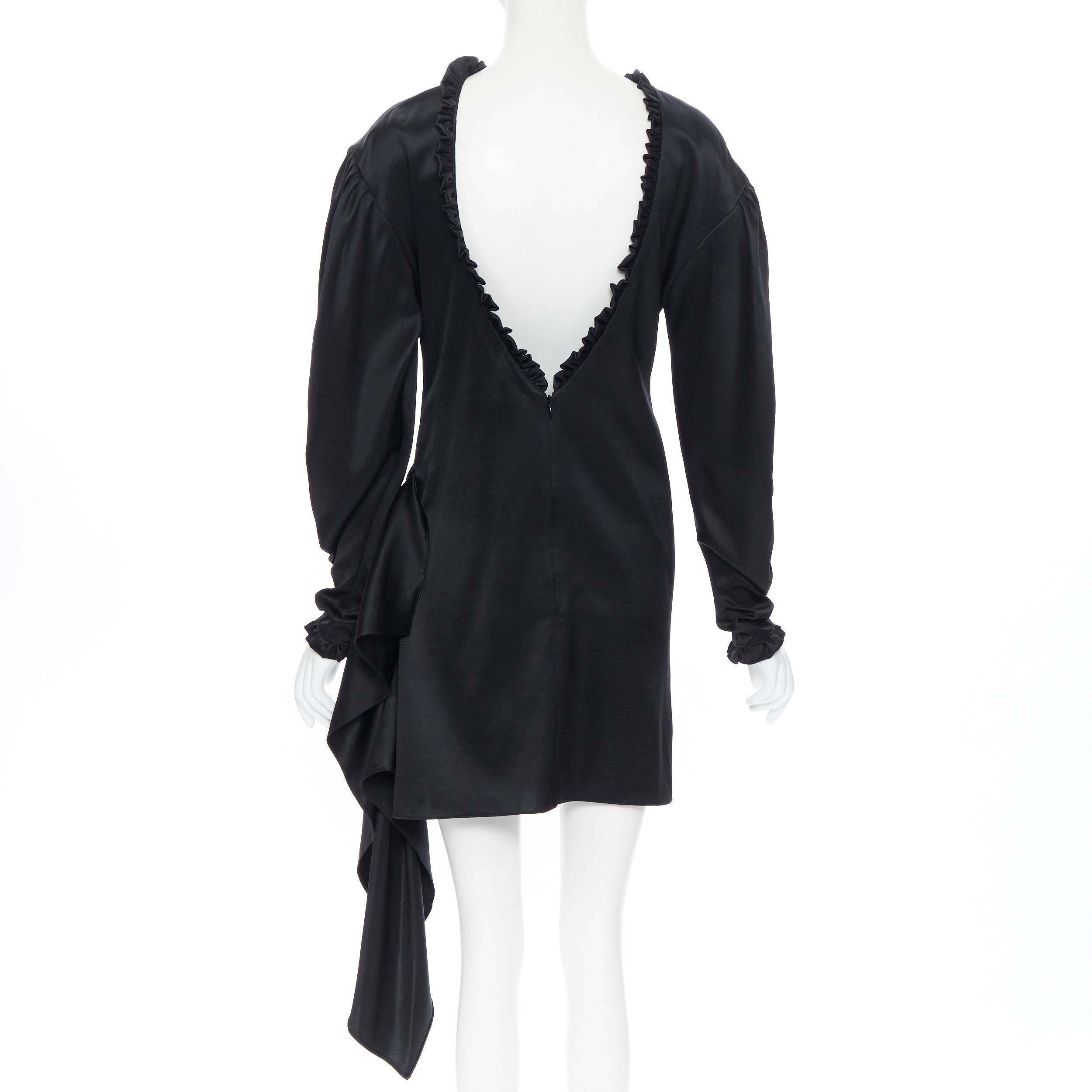 Black MAGDA BUTRYM black silk wool blend victorian sleeve ruffle open back dress FR36