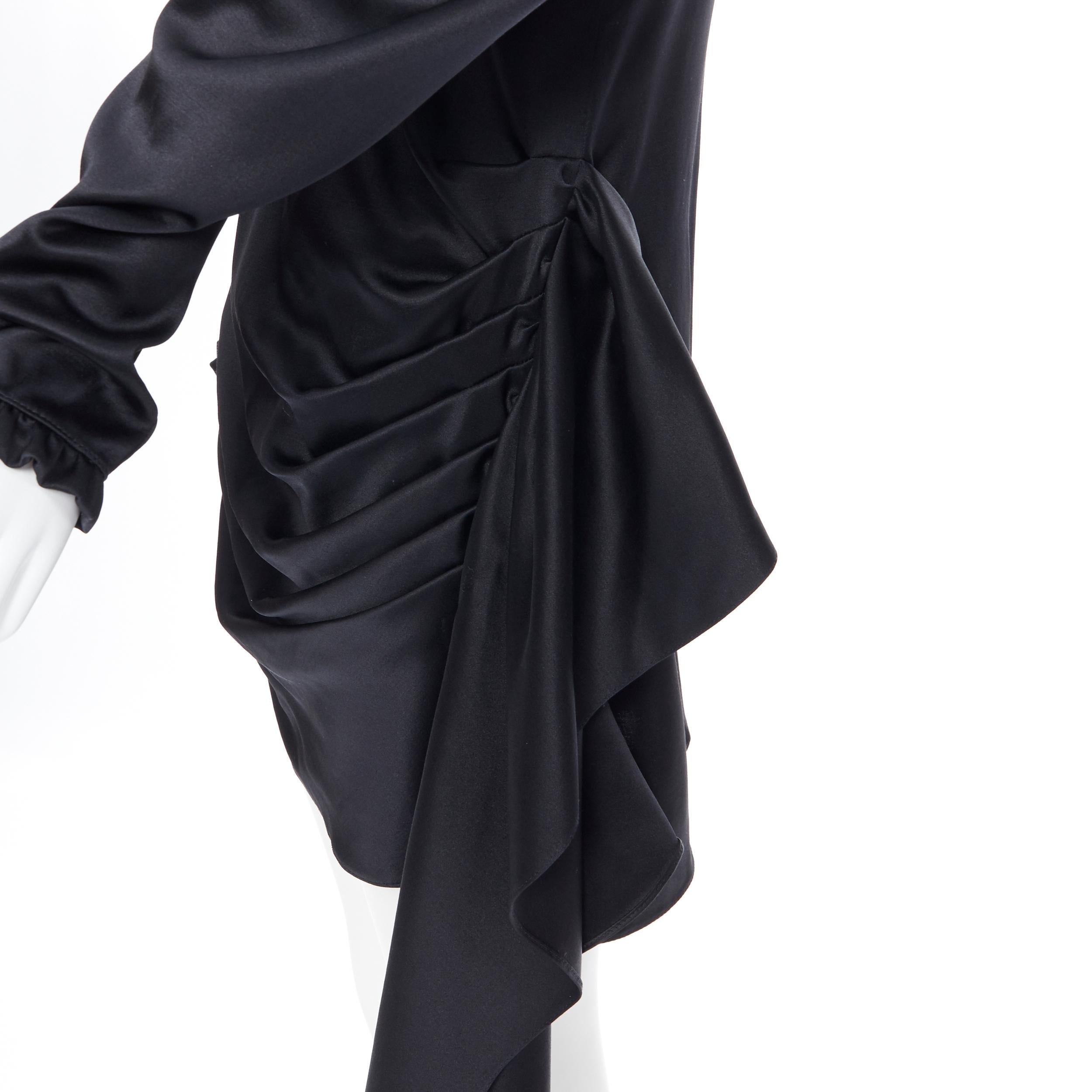 Women's MAGDA BUTRYM black silk wool blend victorian sleeve ruffle open back dress FR36