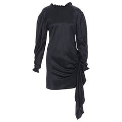 MAGDA BUTRYM black silk wool blend victorian sleeve ruffle open back dress FR36