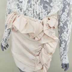 MAGDA BUTRYM Bridal Floral mixed media lace ruffle draped satin skirt mini dress