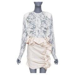 MAGDA BUTRYM Bridal Floral mixed media lace ruffle draped satin skirt mini dress