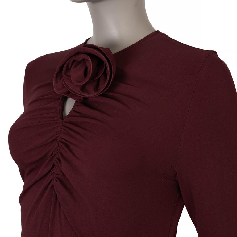 Magda Butrym Burgundy Viscose 2024 Flower Applique Ruched Jersey Gown Dress Xs