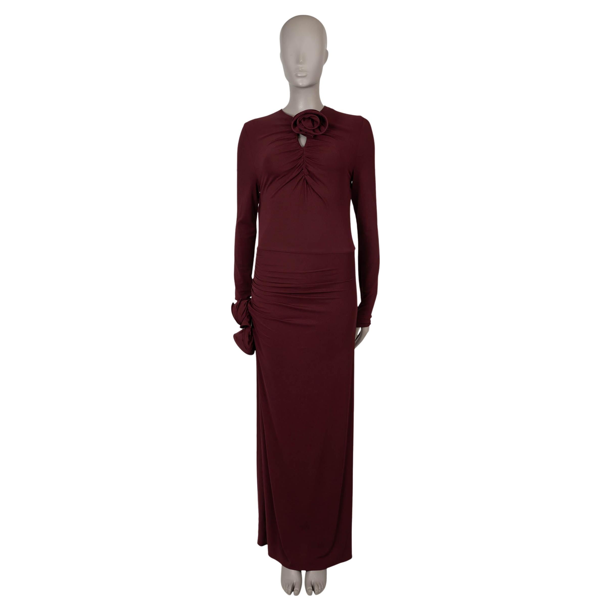 MAGDA BUTRYM viscosa bordeaux 2024 FLOWER APPLIQUE RUCHED JERSEY GOWN Vestito XS in vendita