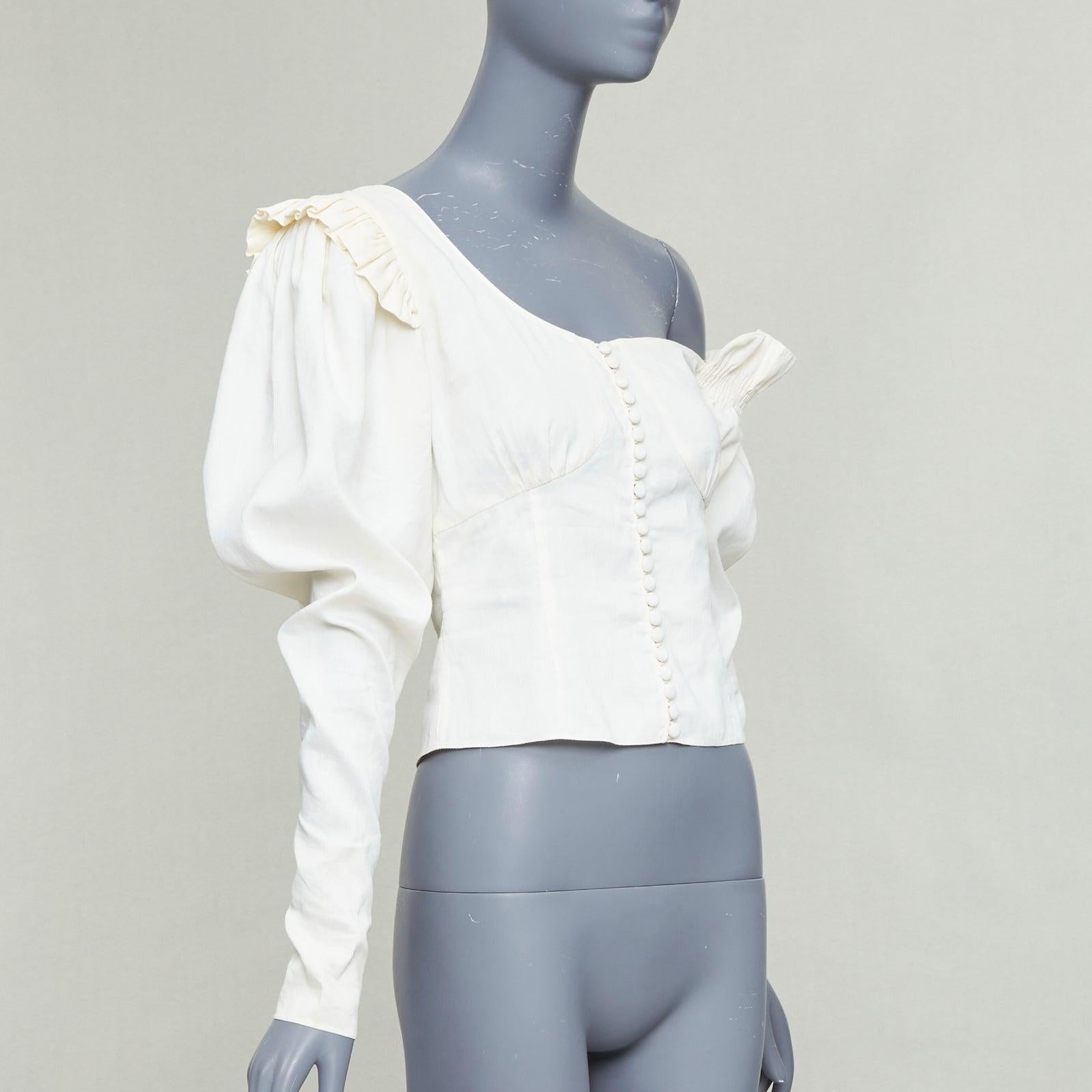 MAGDA BUTRYM top campesino asimétrico de lino y seda crema FR34 XS Gris en venta