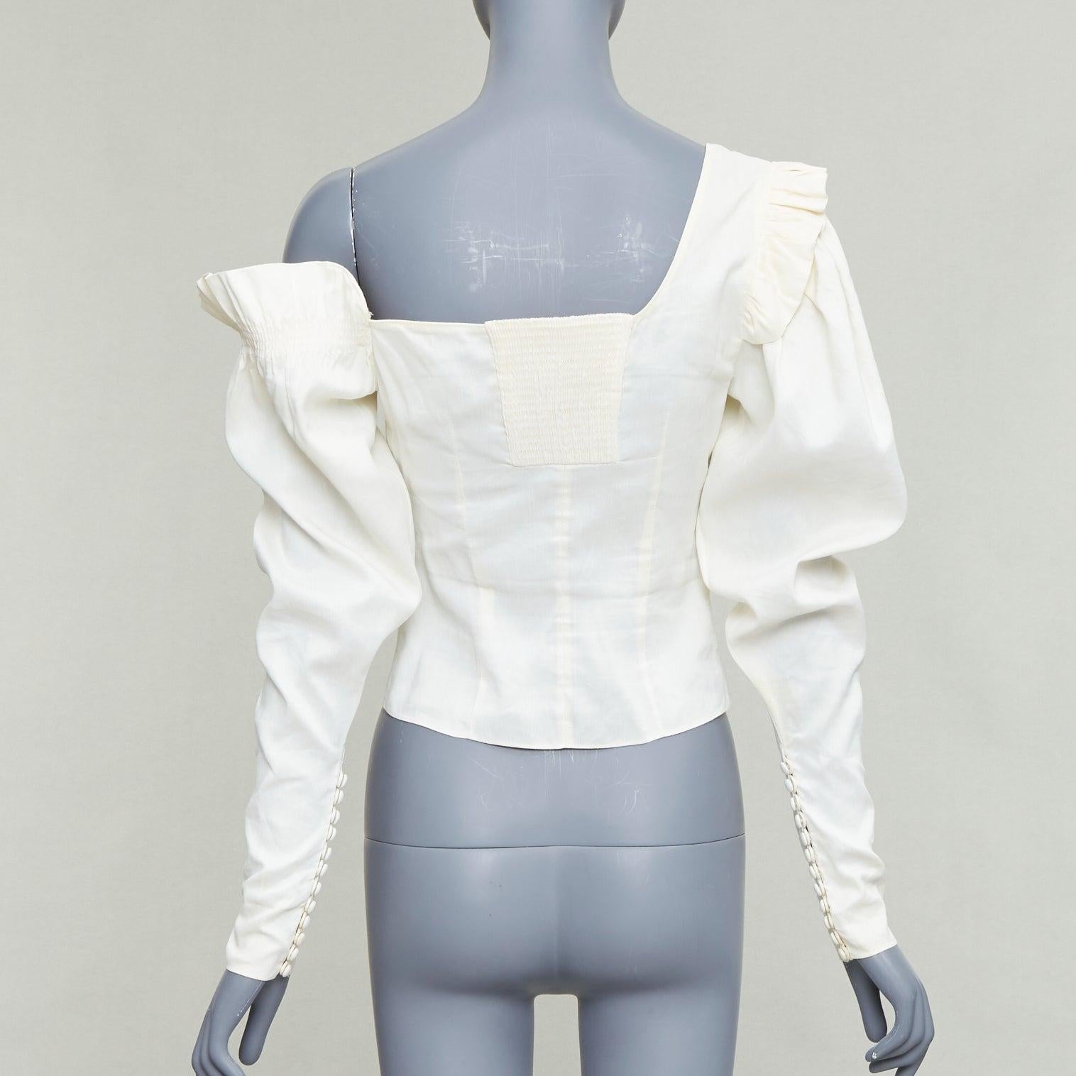 De las mujeres MAGDA BUTRYM top campesino asimétrico de lino y seda crema FR34 XS en venta
