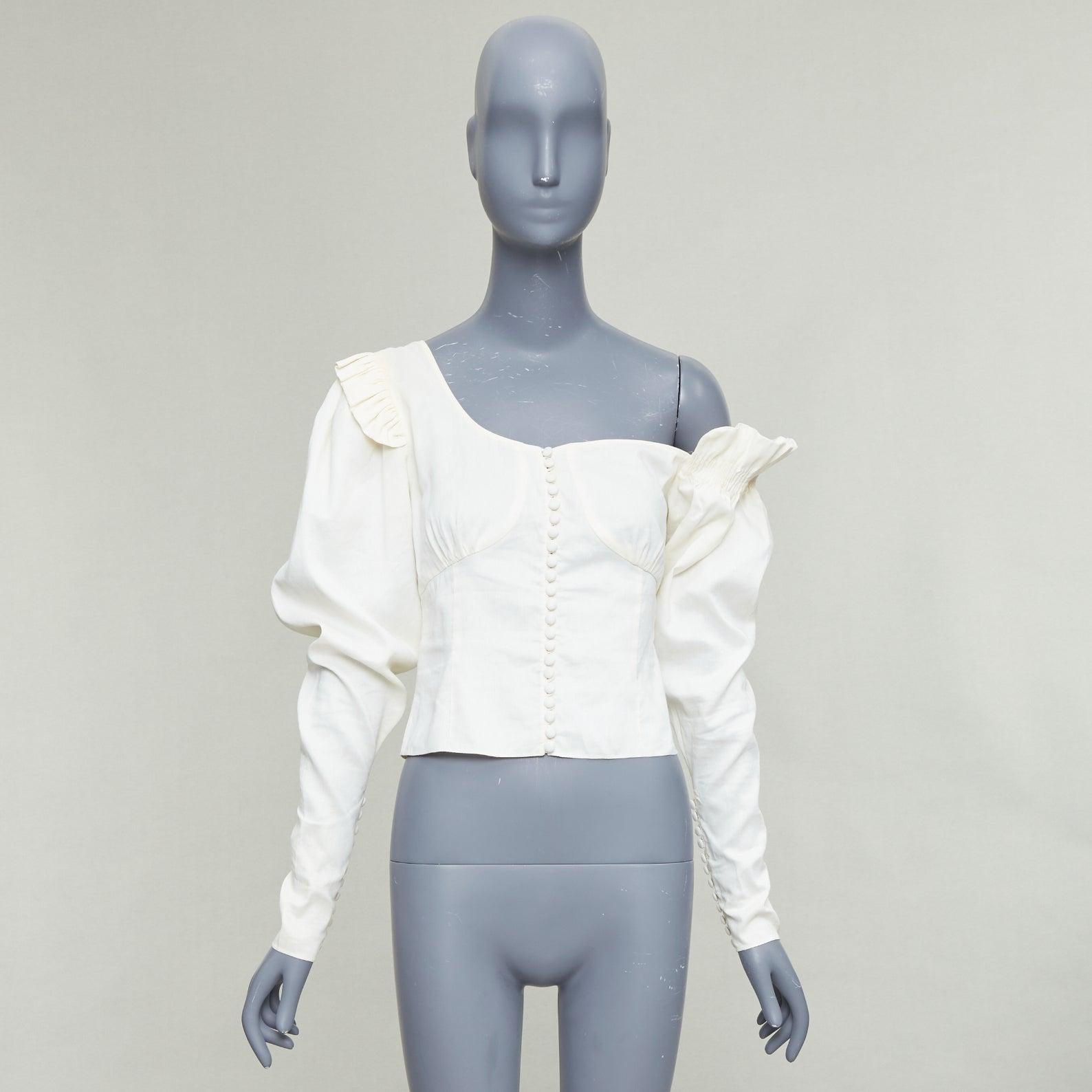 MAGDA BUTRYM top campesino asimétrico de lino y seda crema FR34 XS en venta 4