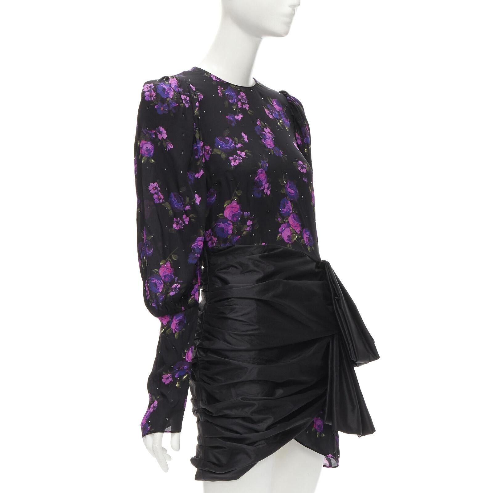 Black MAGDA BUTRYM Matera crystal embellished purple floral wrap skirt dress FR34 XS For Sale