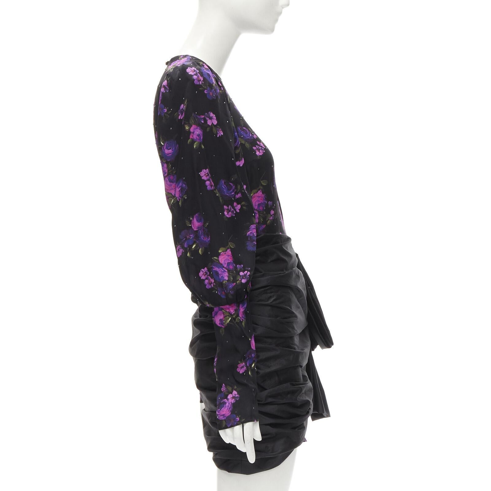 MAGDA BUTRYM Matera crystal embellished purple floral wrap skirt dress FR34 XS In Excellent Condition For Sale In Hong Kong, NT