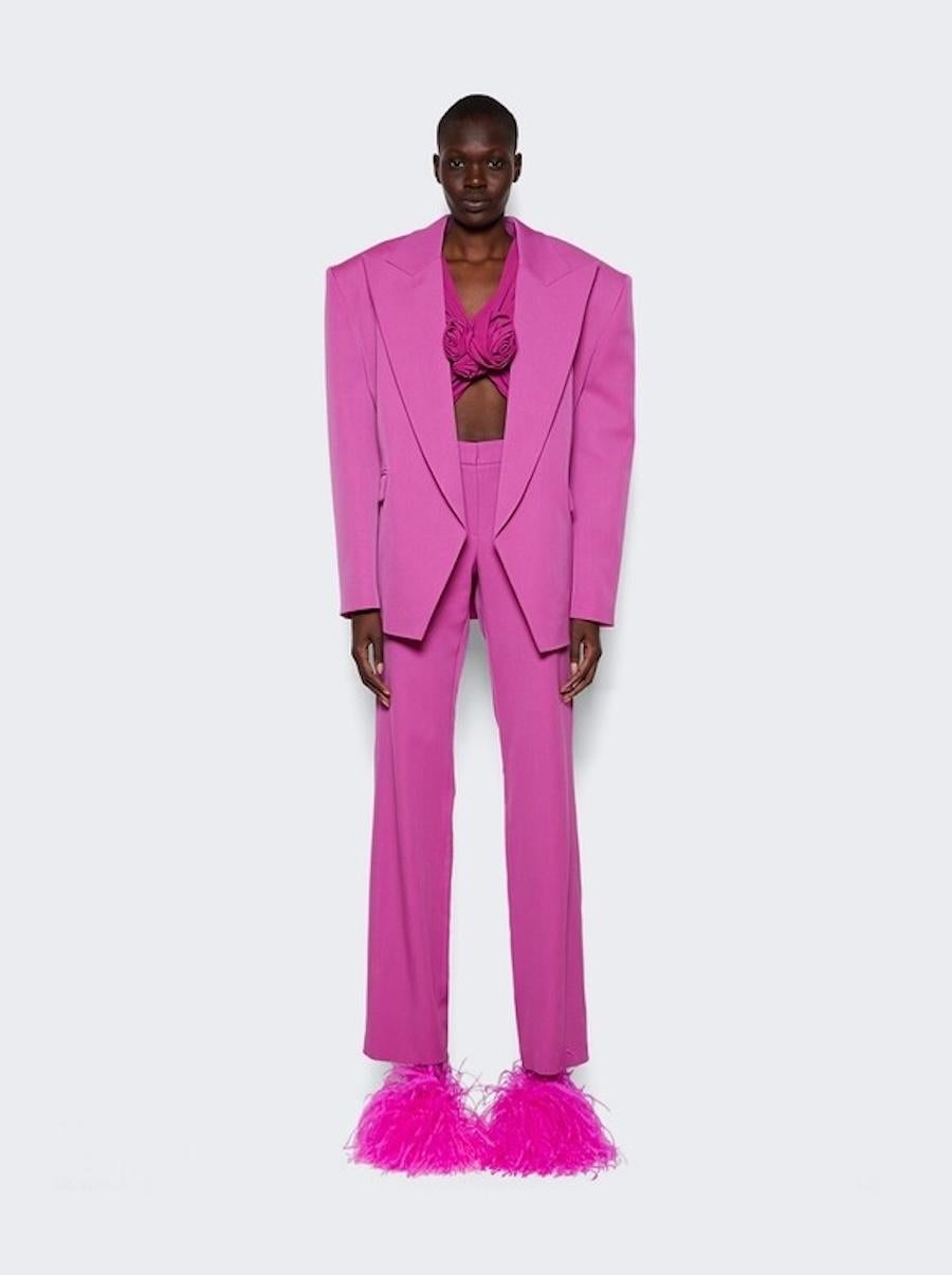 Super sharp Magda Butrym oversized wool blazer. Bought for £1650 and worn once - has been dry cleaned. I have the matching trousers listed also, happy to combine both pieces if asked. Crafted from violet pink pure wool with a soft silk lining. It