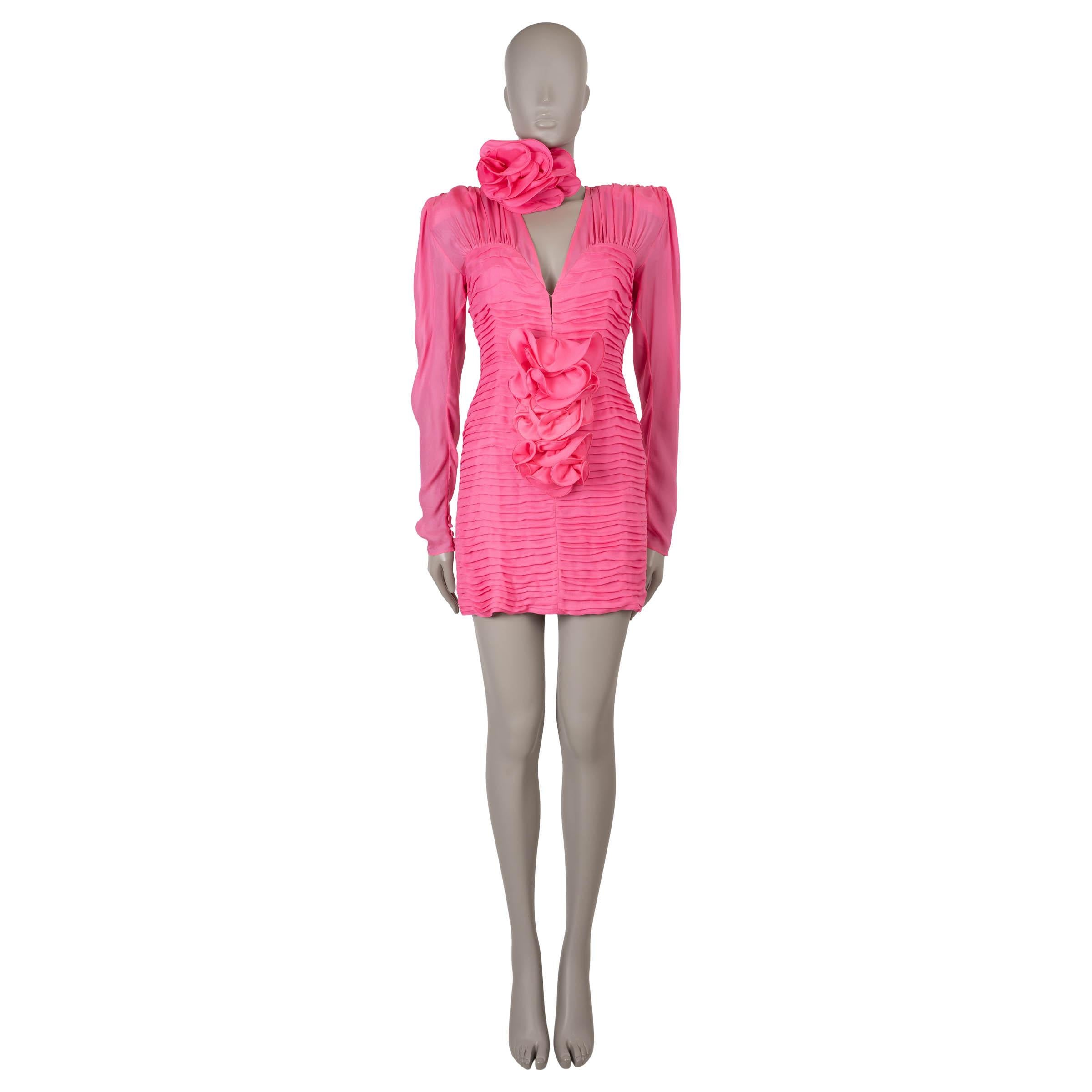 MAGDA BUTRYM rosa seta 2022 FLOWER APPLIQUE PINTUCKED ORGANZA Vestito 36 XS In condizioni discrete in vendita a Zürich, CH