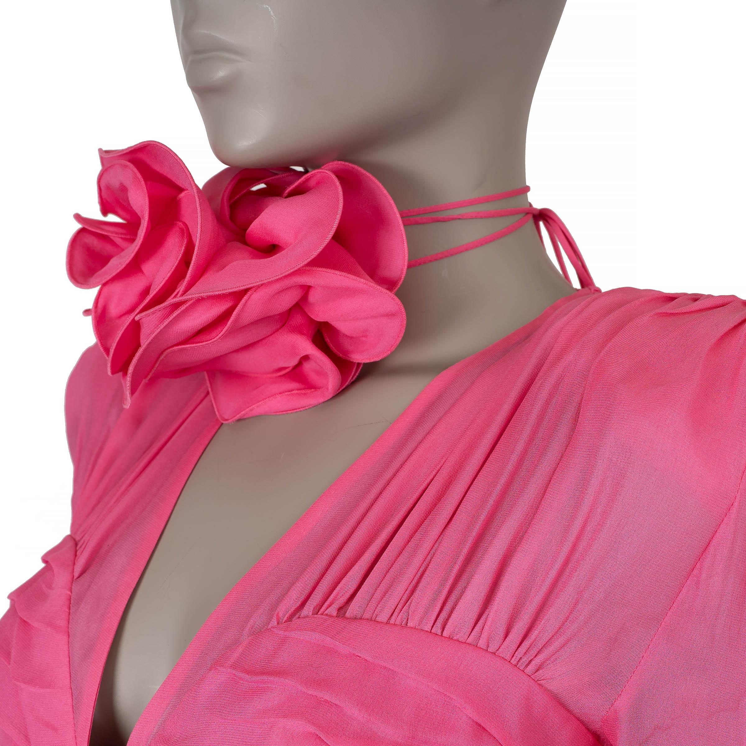 Donna MAGDA BUTRYM rosa seta 2022 FLOWER APPLIQUE PINTUCKED ORGANZA Vestito 36 XS in vendita