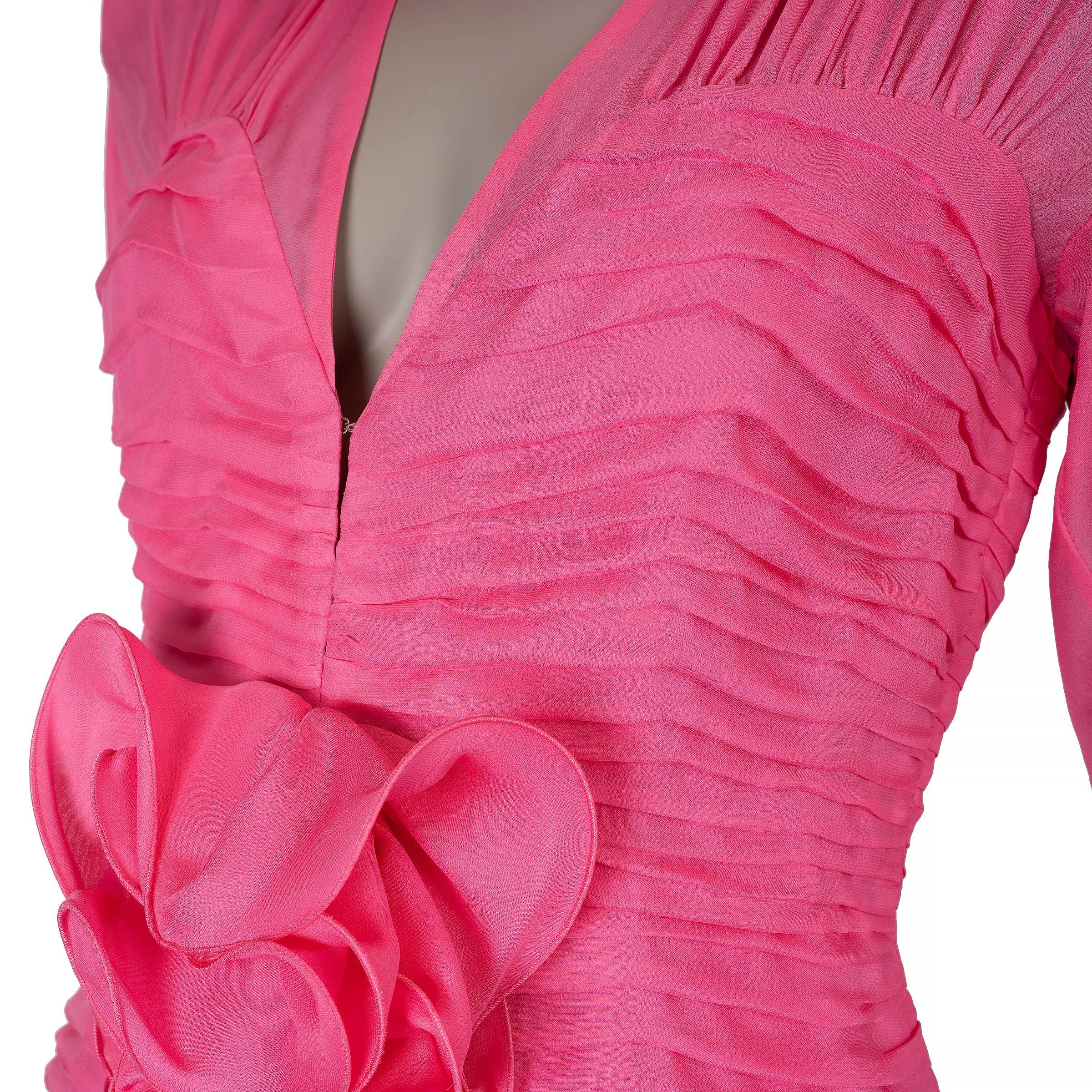 MAGDA BUTRYM rosa seta 2022 FLOWER APPLIQUE PINTUCKED ORGANZA Vestito 36 XS in vendita 1