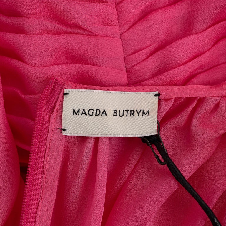 Magda Butrym Pink Silk 2022 Flower Applique Pintucked Organza Dress 36 Xs