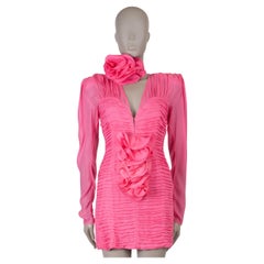 MAGDA BUTRYM pink silk 2022 FLOWER APPLIQUE PINTUCKED ORGANZA Dress 36 XS